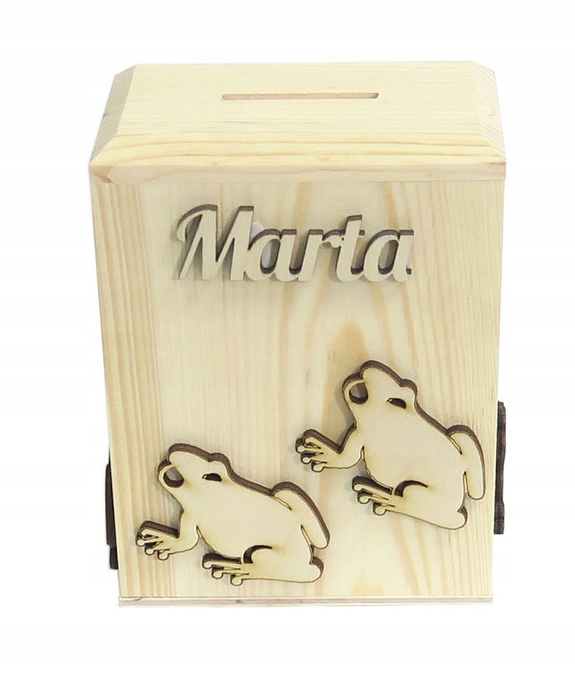 

Skarbonka drewniana żaba żabka dekor imię AC10