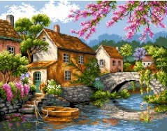 Výšivka křížková sada, kanva+mulina+jehly, krajina (9008) 53x39 Cm, Ariadna