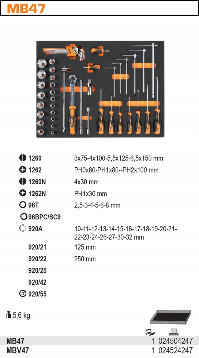 WKŁAD PROFILOWANY Z 48 NARZĘDZIAMI BETA 2450/MB47 Marka Beta
