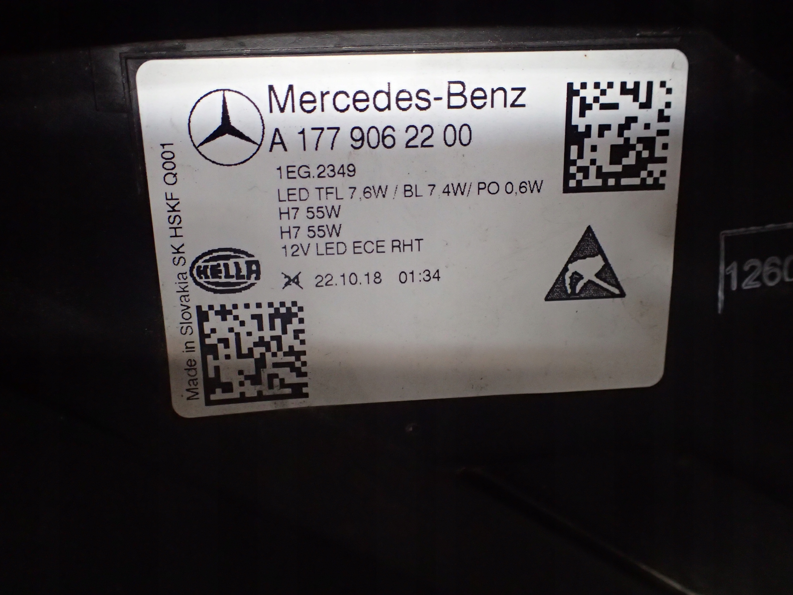 LIGHT FRONT RIGHT MERCEDES A KLASA W177