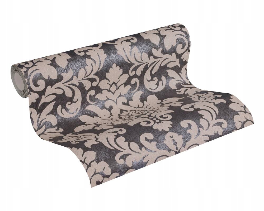 ELEGANCKA TAPETA ŚCIENNA GLAMOUR ORNAMENT BROKAT Gama kolorystyczna czerń odcienie brązu i beżu
