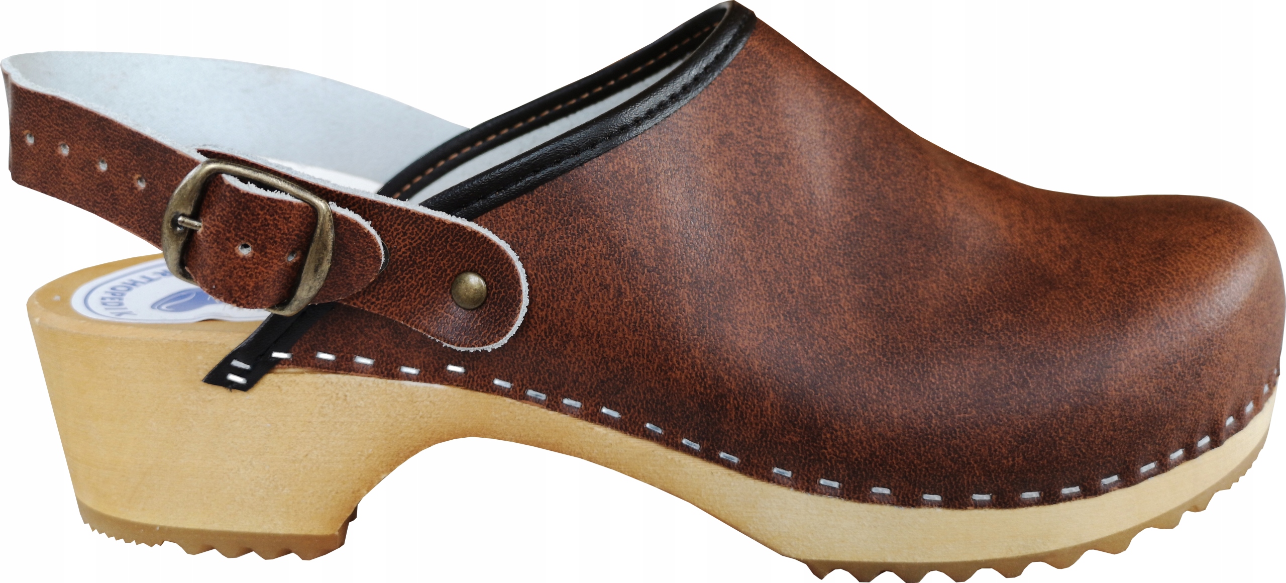 Drewniaki męskie brązowe z paskiem klapki chodaki Rozmiar 41