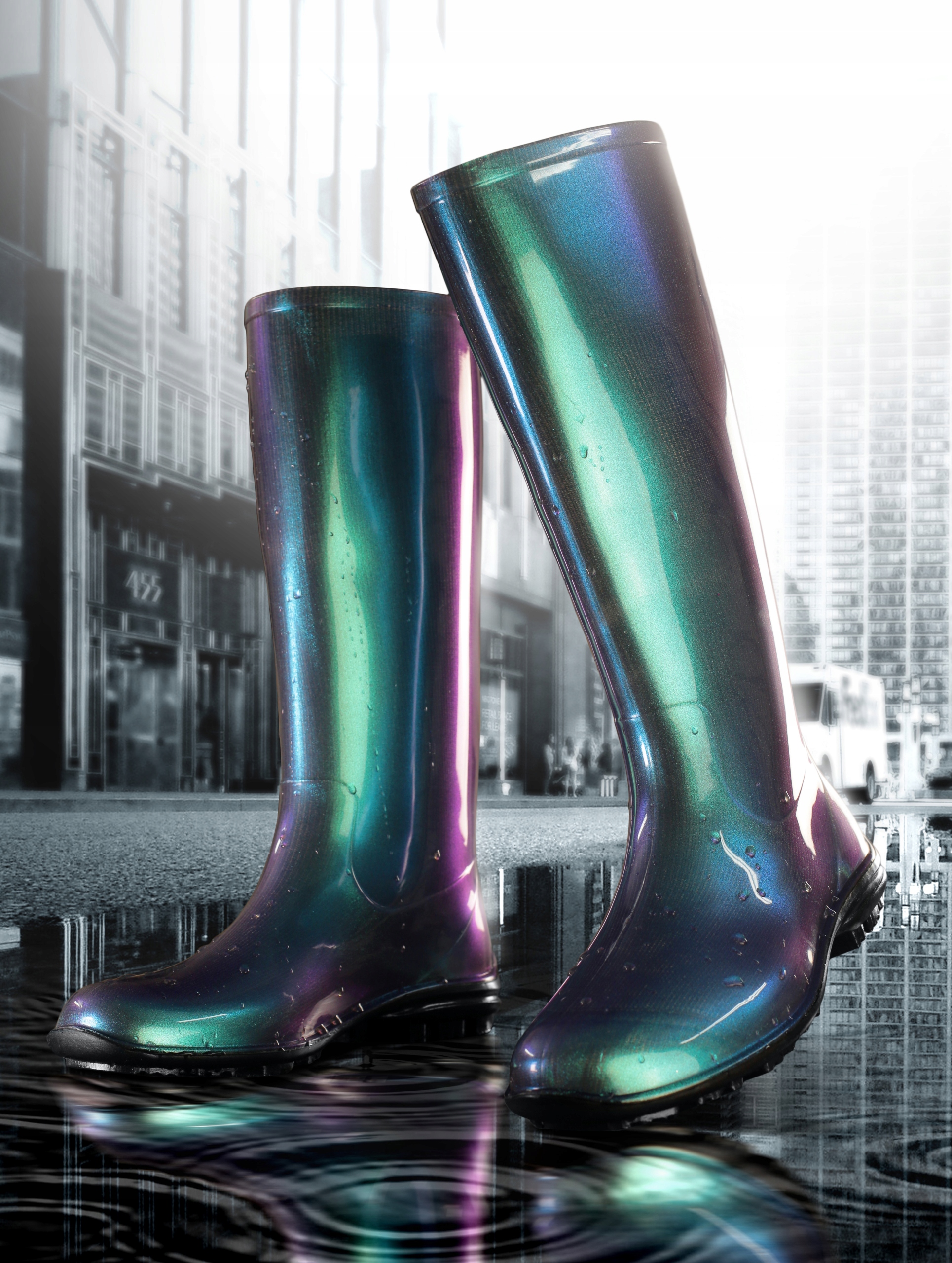 Kalosze Damskie Wysokie Buty Lekkie Kameleon PVC Wysokość do kolana