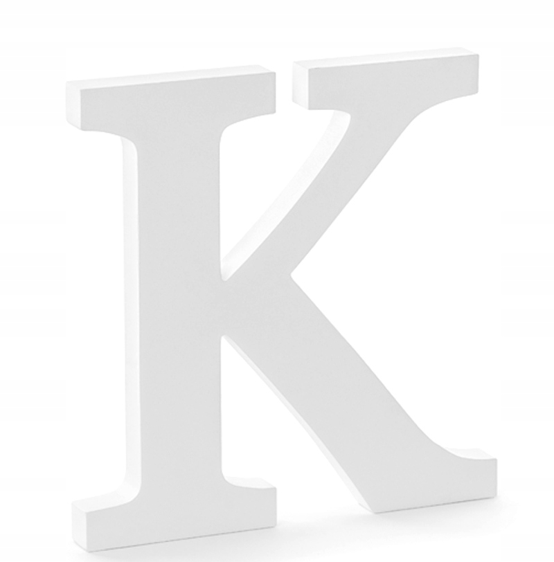 DREWNIANA LITERA K STOJĄCA BIAŁA 3D-20CM WESELE