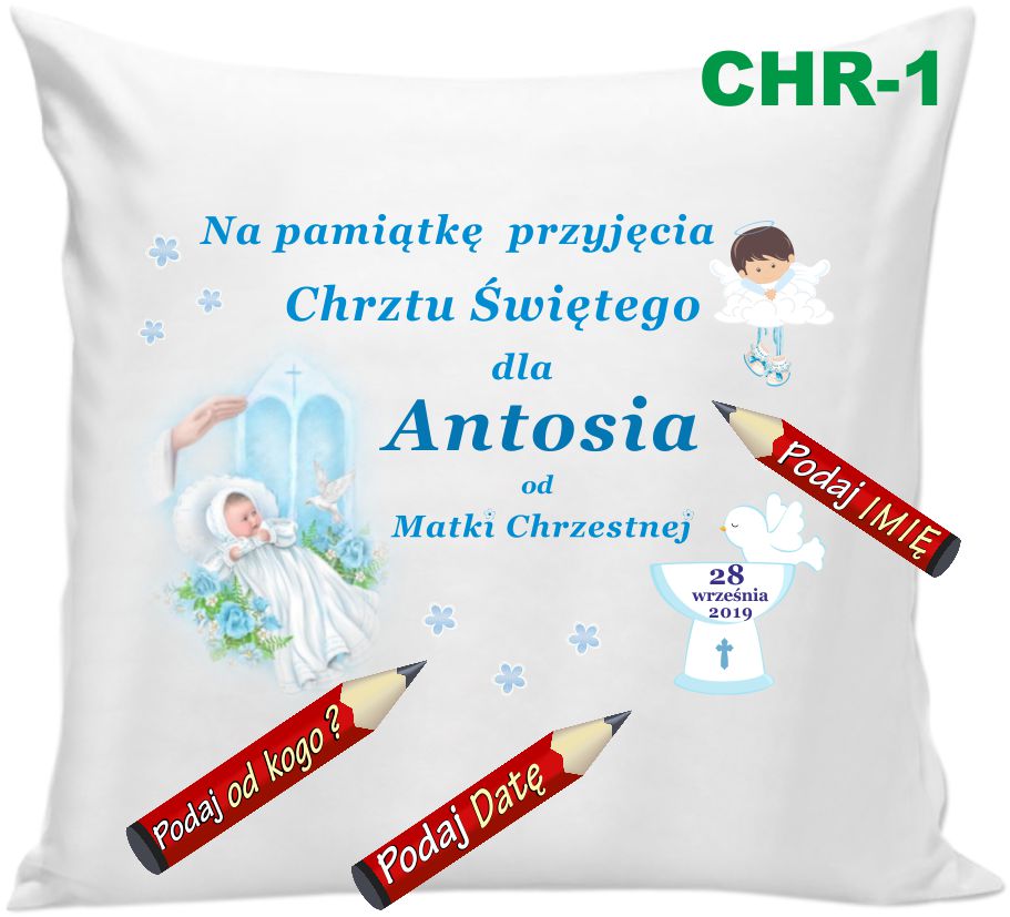 

Poduszka imię dziecka Chrzest Święty Data