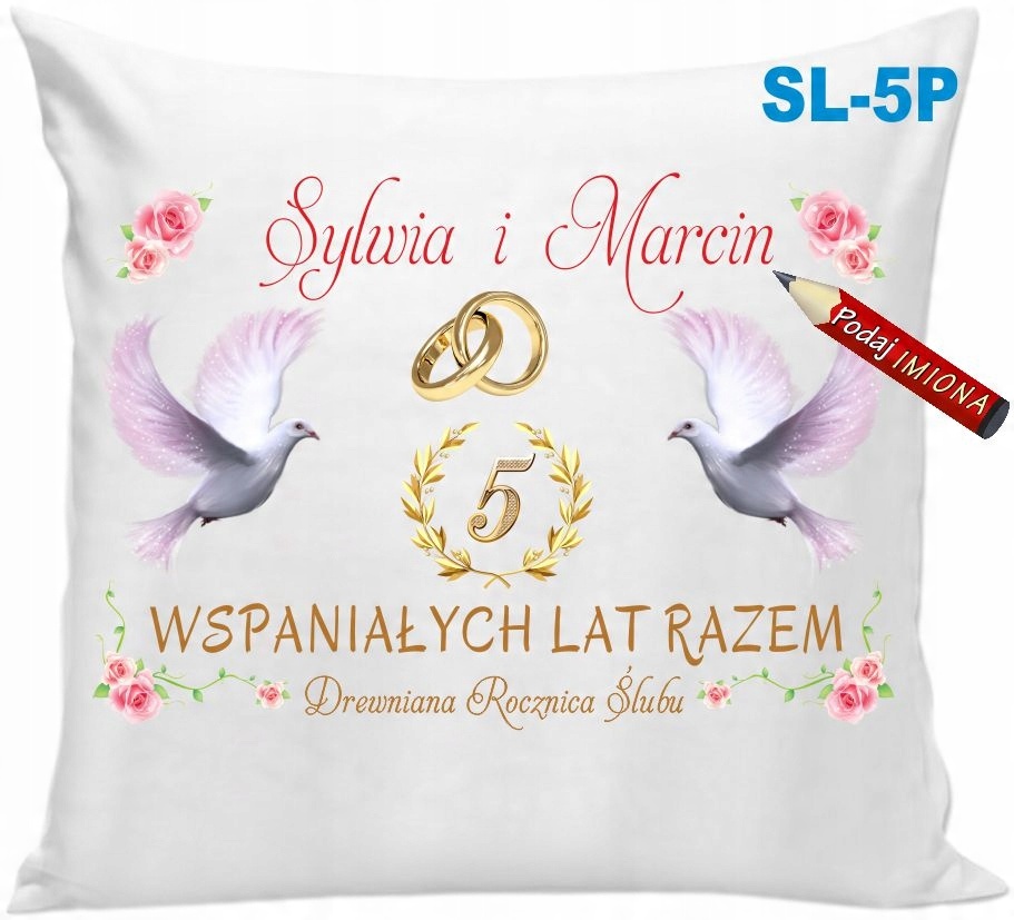 

Poduszka z Imionami 5 Piąta Rocznica Ślubu