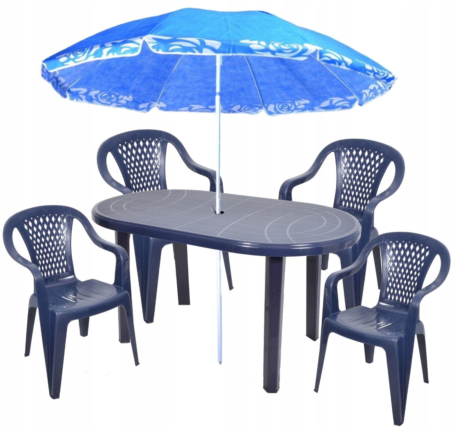 

Granat Zestaw Meble Ogrodowe 4+1 Duży Stół Parasol