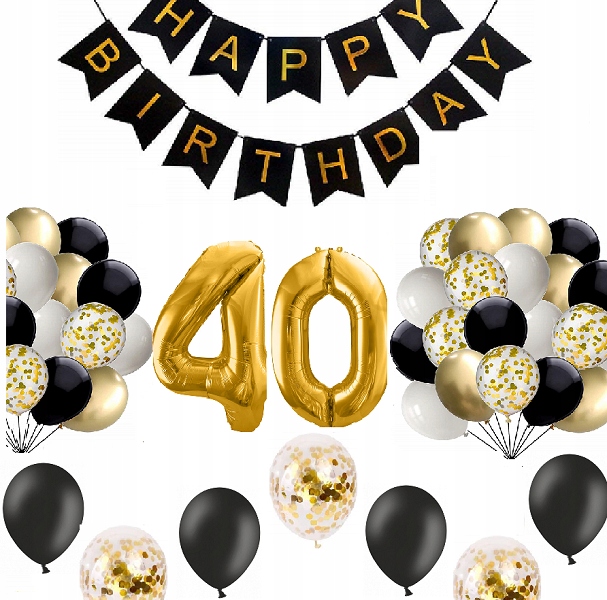 

Zestaw Balony cyfry 40 Lat z konfetti Czarne Złote