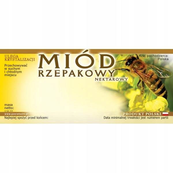 ETYKIETA na miód RZEPAKOWY 100szt etykiety na MIÓD RZEPAKOWY E15