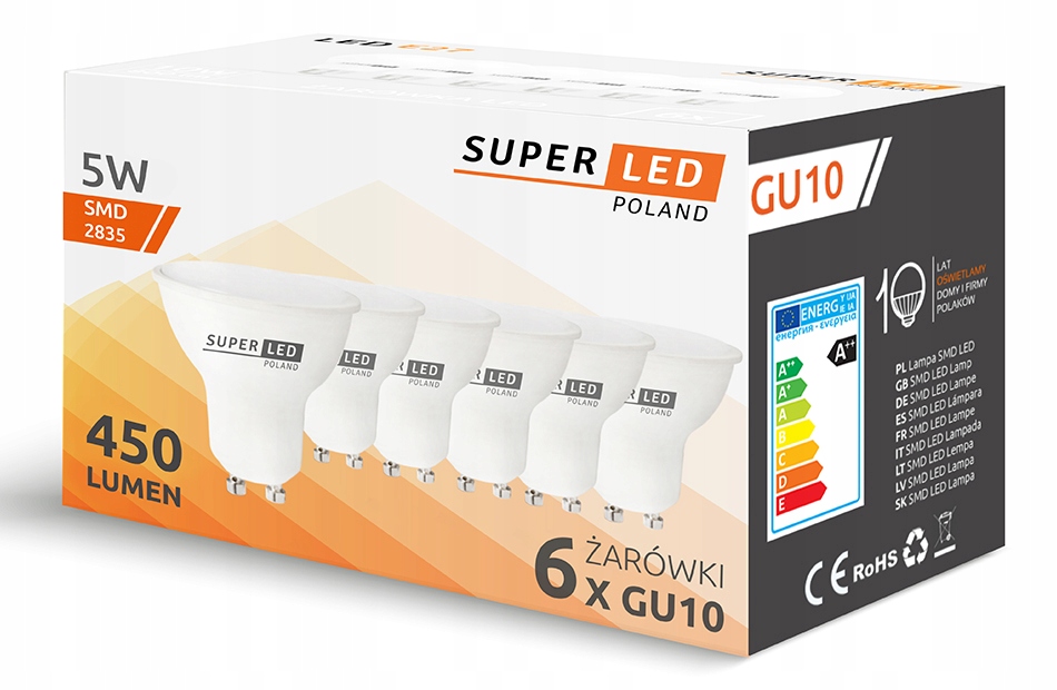 

6x Żarówka Led GU10 5W SuperLED 450lm 45W