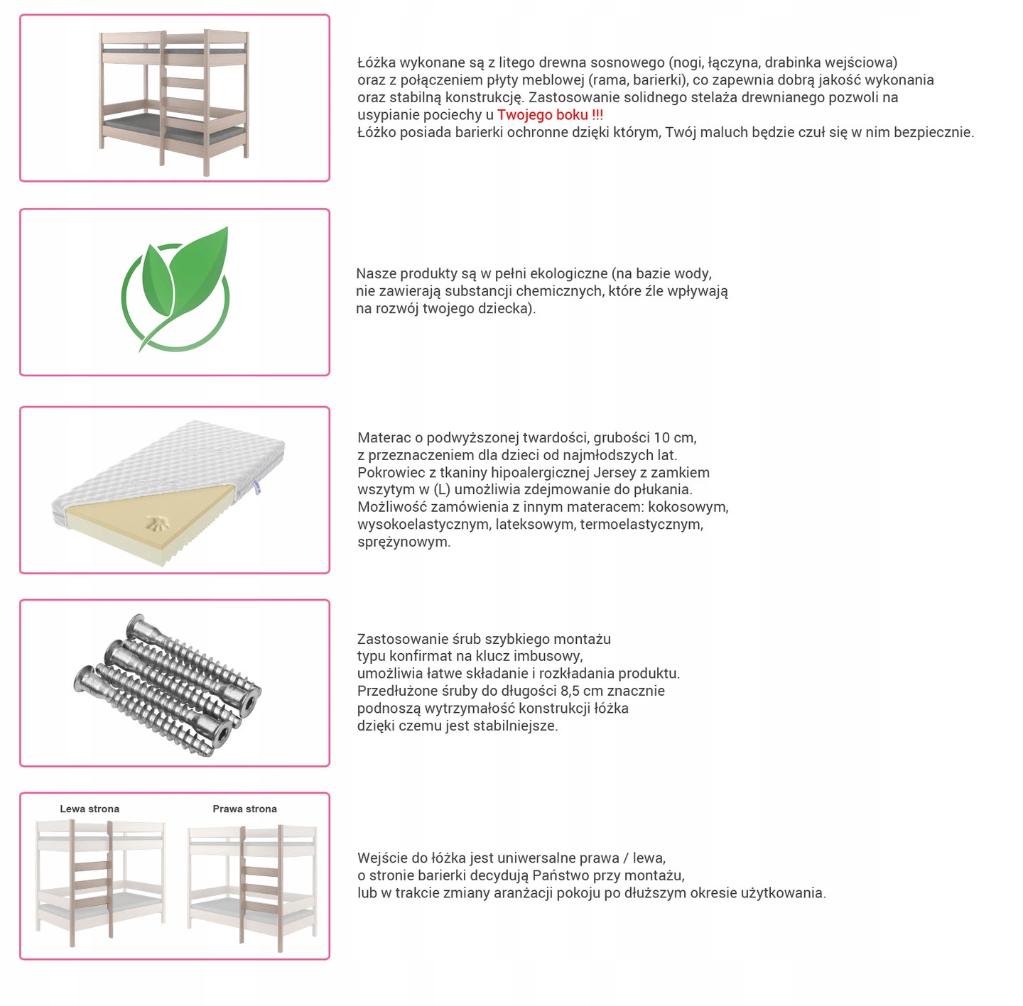 Łóżko dziecięce dla dzieci piętrowe 180x80 Powierzchnia spania 80x180