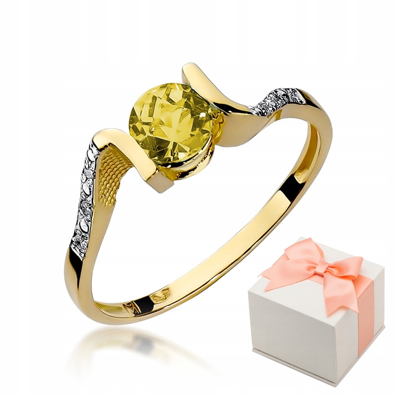 

Pierścionek Złoty 585 Zaręczynowy Cytryn Diamenty