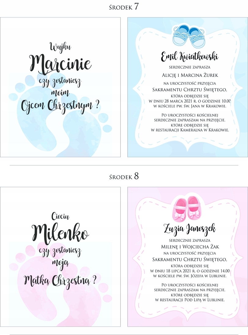Zaproszenie chrzest czy zostaniesz moją chrzestną Kształt kwadratowy