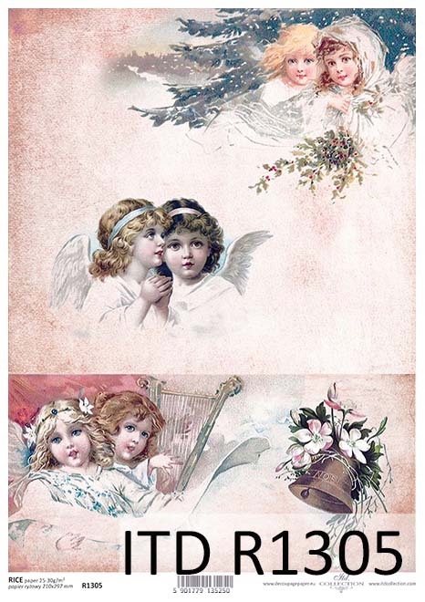 Papier Ryżowy R1305 z włoskami A4 decoupage