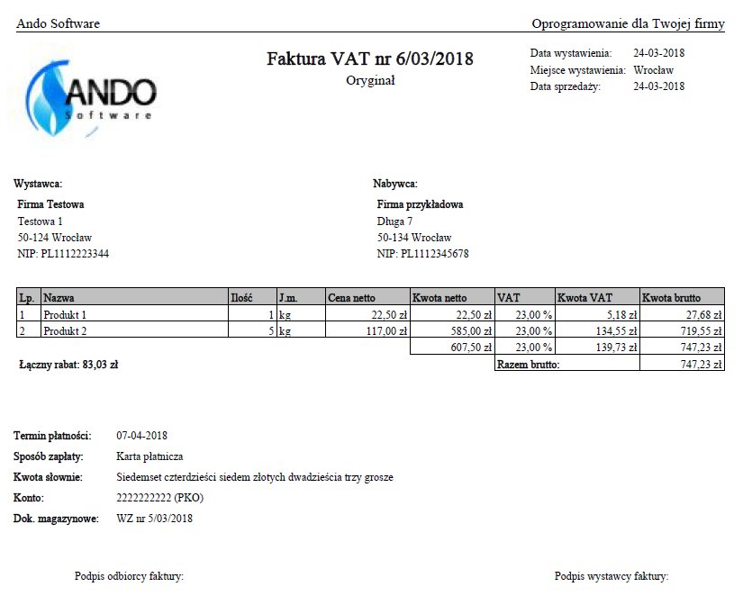 Ando Magazyn - Program do obsługi magazynu - ESD Rodzaj OEM