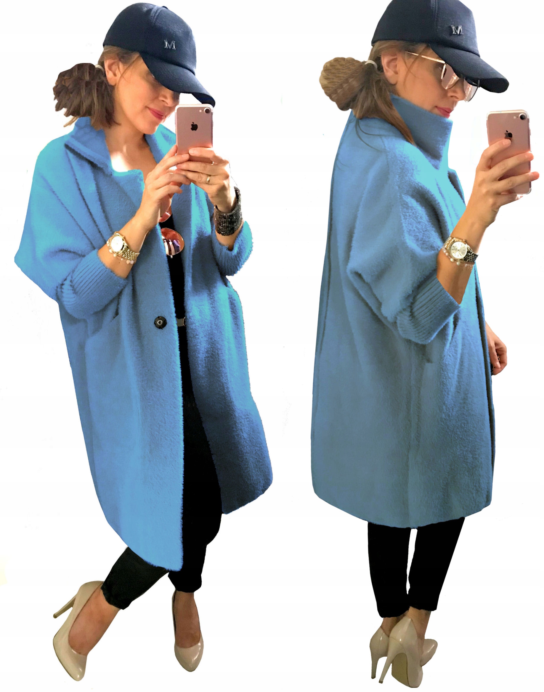 

Płaszcz Z Alpaki kołnierz stójka Jeans oversize