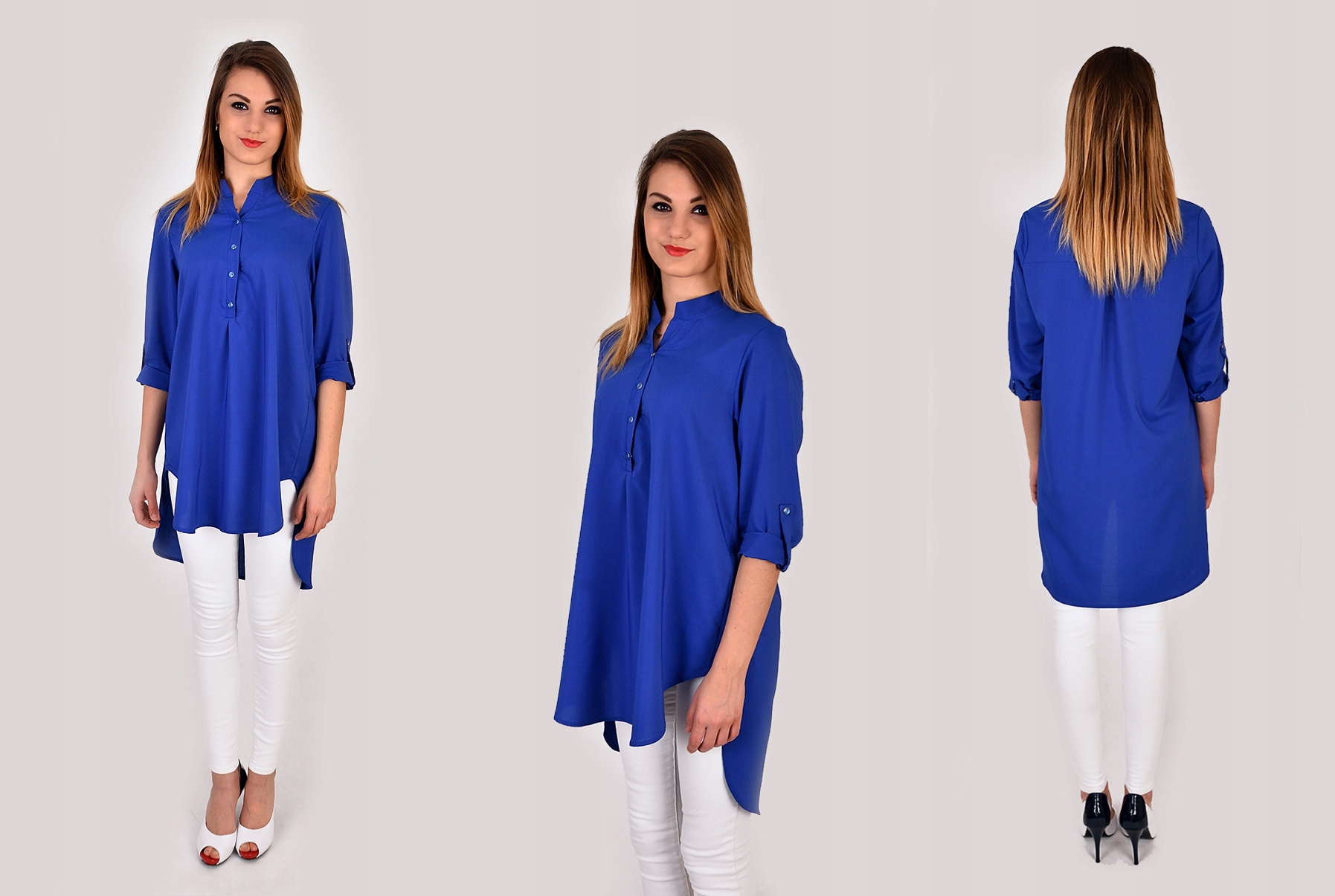 DŁUGA ASYMETRYCZNA KOSZULA TUNIKA KOLORY R - 54 Rękaw rękaw 3/4