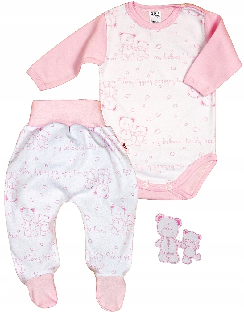 KOMPLET Body Długi rękaw + PÓŁŚPIOCH Misie RÓŻ 62 KLEKLE Marka KLEKLE
