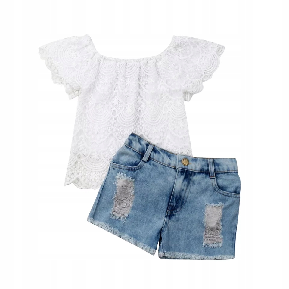 

Komplet biała koronka bluzka spodenki jeans 80 86