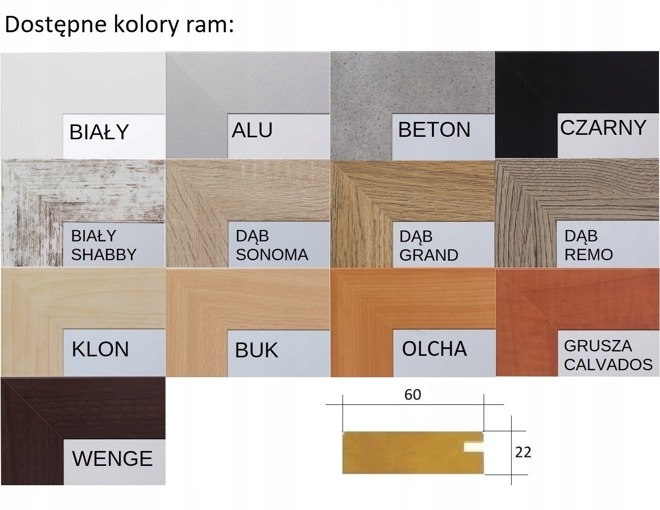 Lustro w ramie 130x70 DĄB REMO i 50 ROZMIARÓW Marka Profilmat