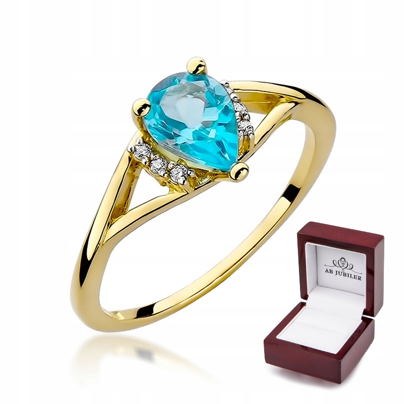 

Złoty 14K Pierścionek Zaręczynowy Topaz Brylanty