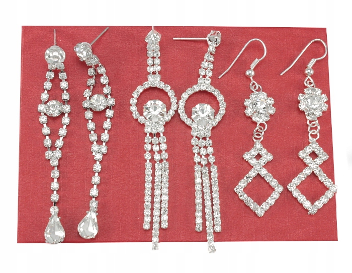 

Kolczyki Srebrne Efektowne Szklane Cyrkonie 3 Pary