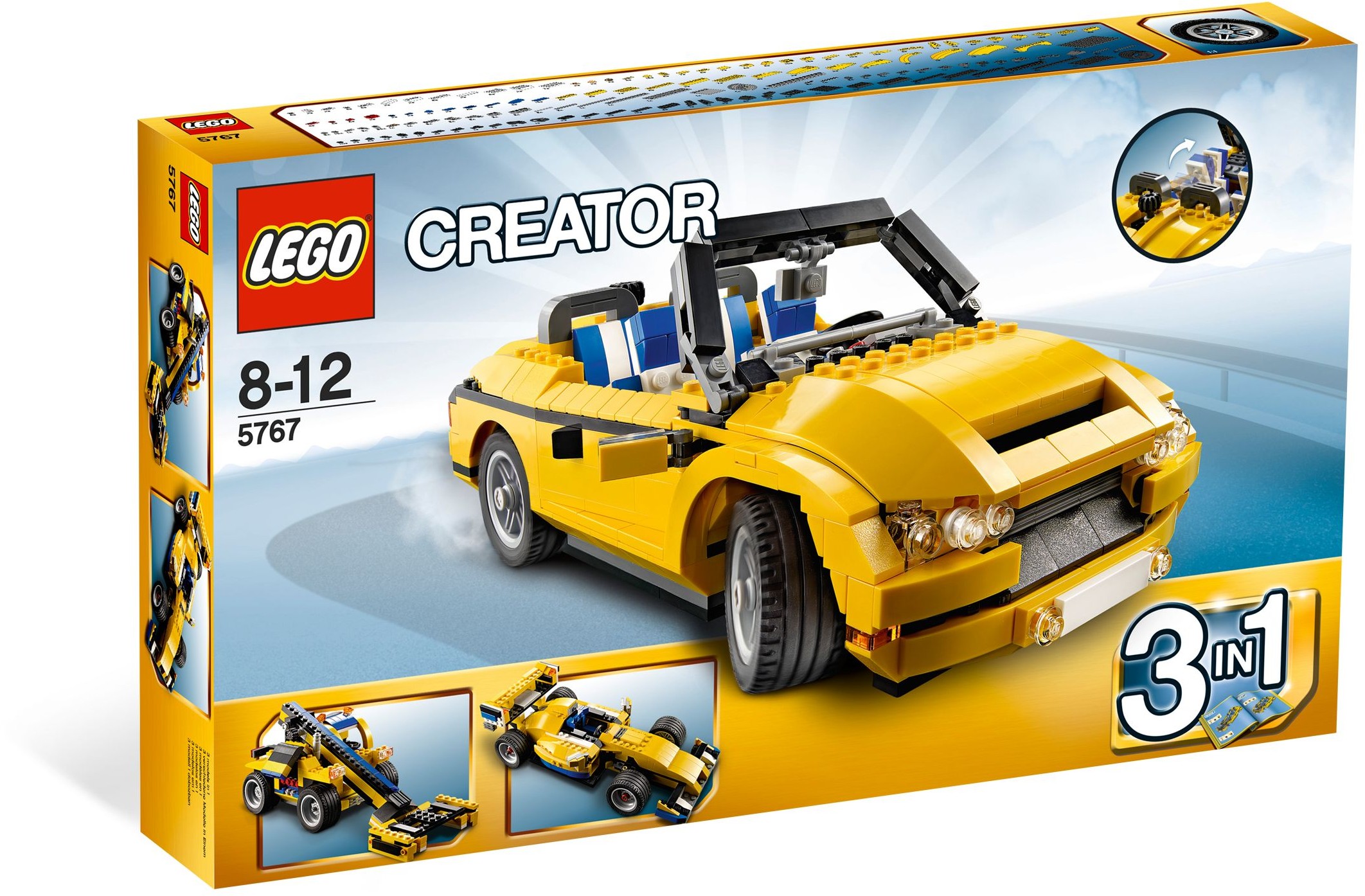 Lego 5767 Creator 3w1 Kabriolet Formuła Wózek widłowy ładowarka