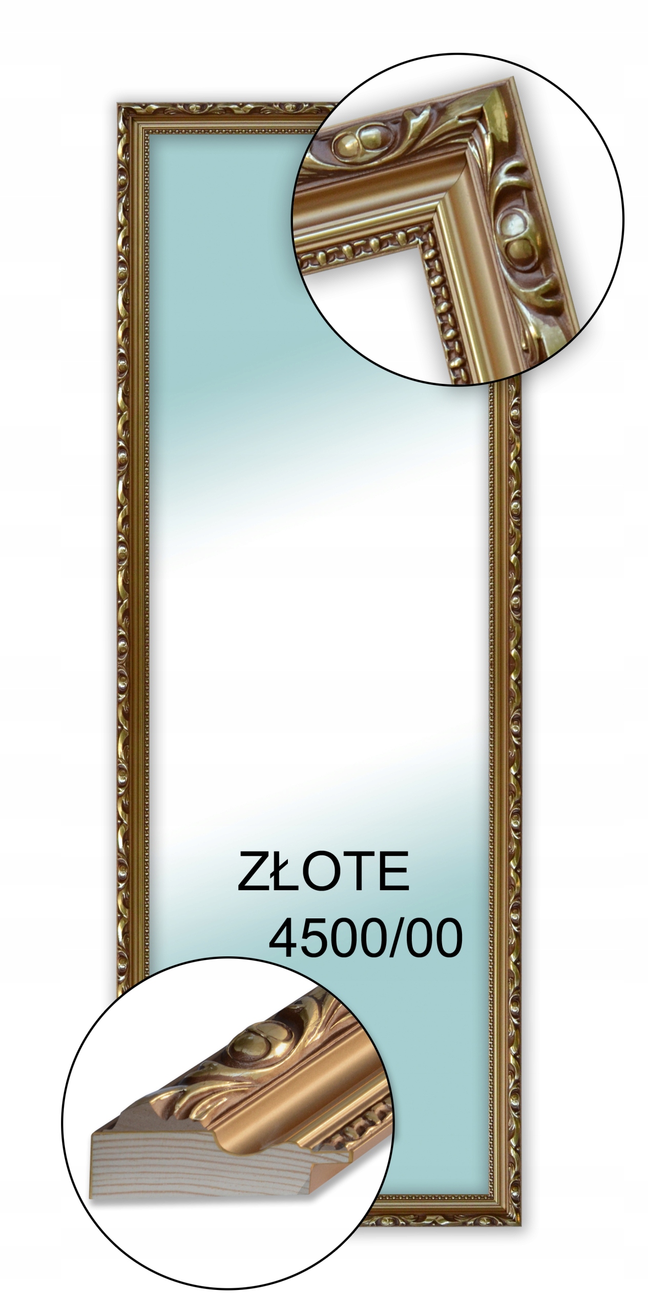 

Lustro w ramie Drewnianej stojące Złote 170x60