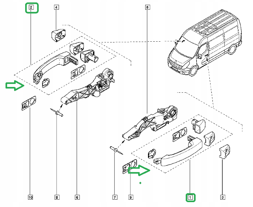 ORYGINALNA Klamka RENAULT MASTER III 2010 ORYGINAŁ 806073022R Strona zabudowy Klapy tylnej