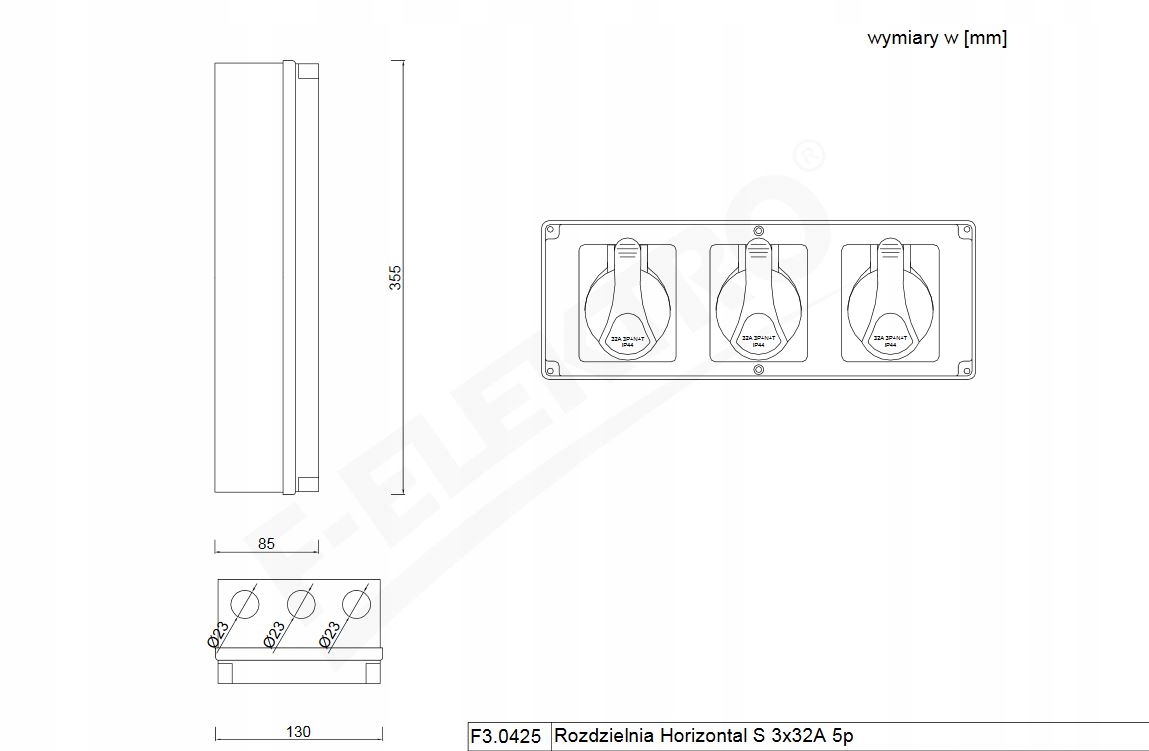 Horizontal S 3x32A 5p switchgear Rated current 1 A