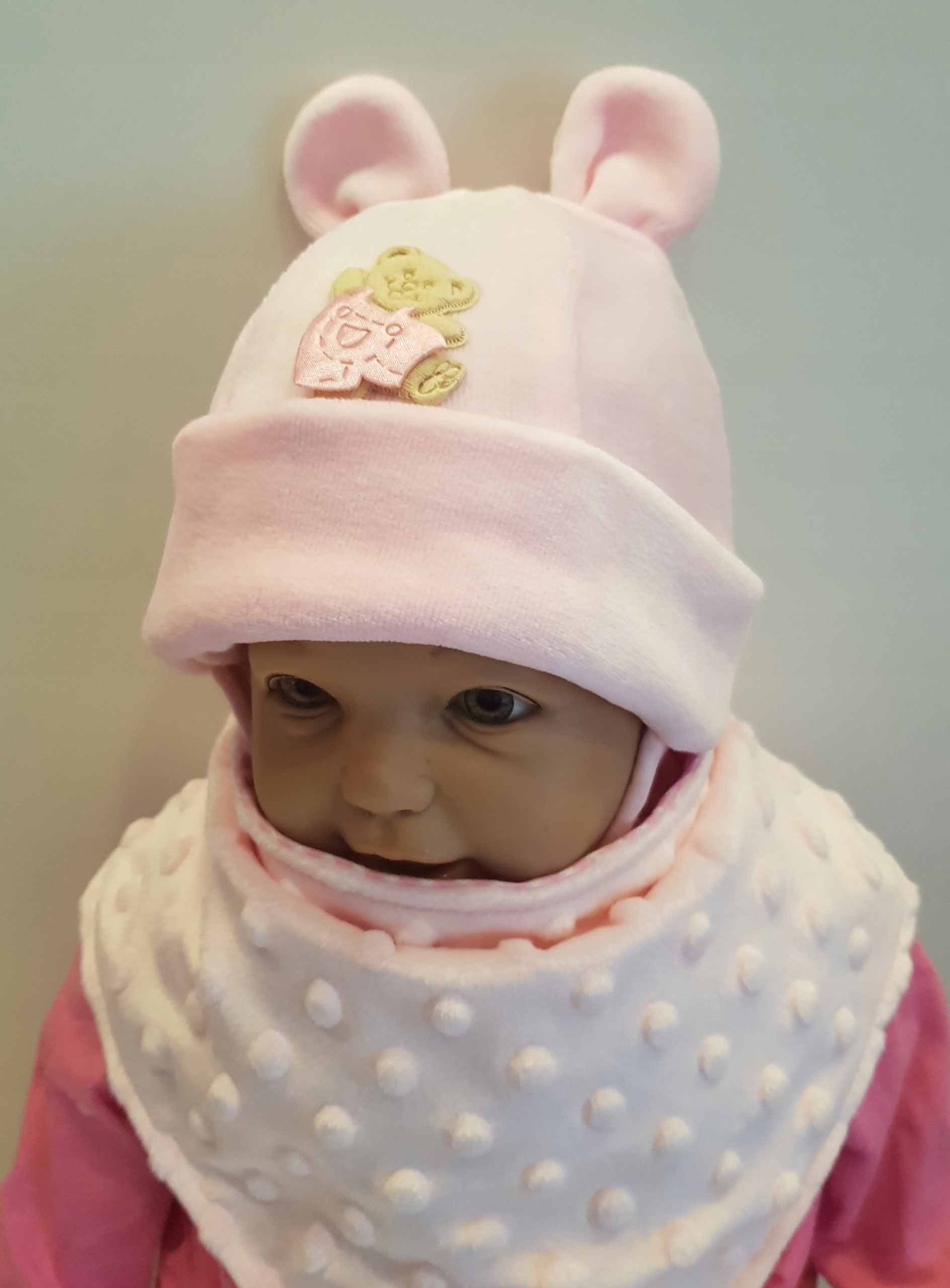 KOMPLET CZAPKA MIŚ + CHUSTKA RZEP 0-12M-C 6KOLORÓW Marka Kamiś