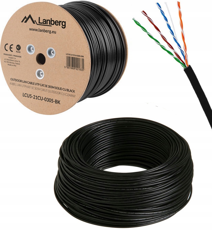 

Kabel zewnętrzny Utp Kat 5E 50 m Skrętka Lanberg