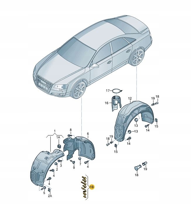 ZESTAW ELEMENTÓW MOCUJĄCYCH NADKOLE AUDI A8 D4 ASO Strona zabudowy przednie lewe