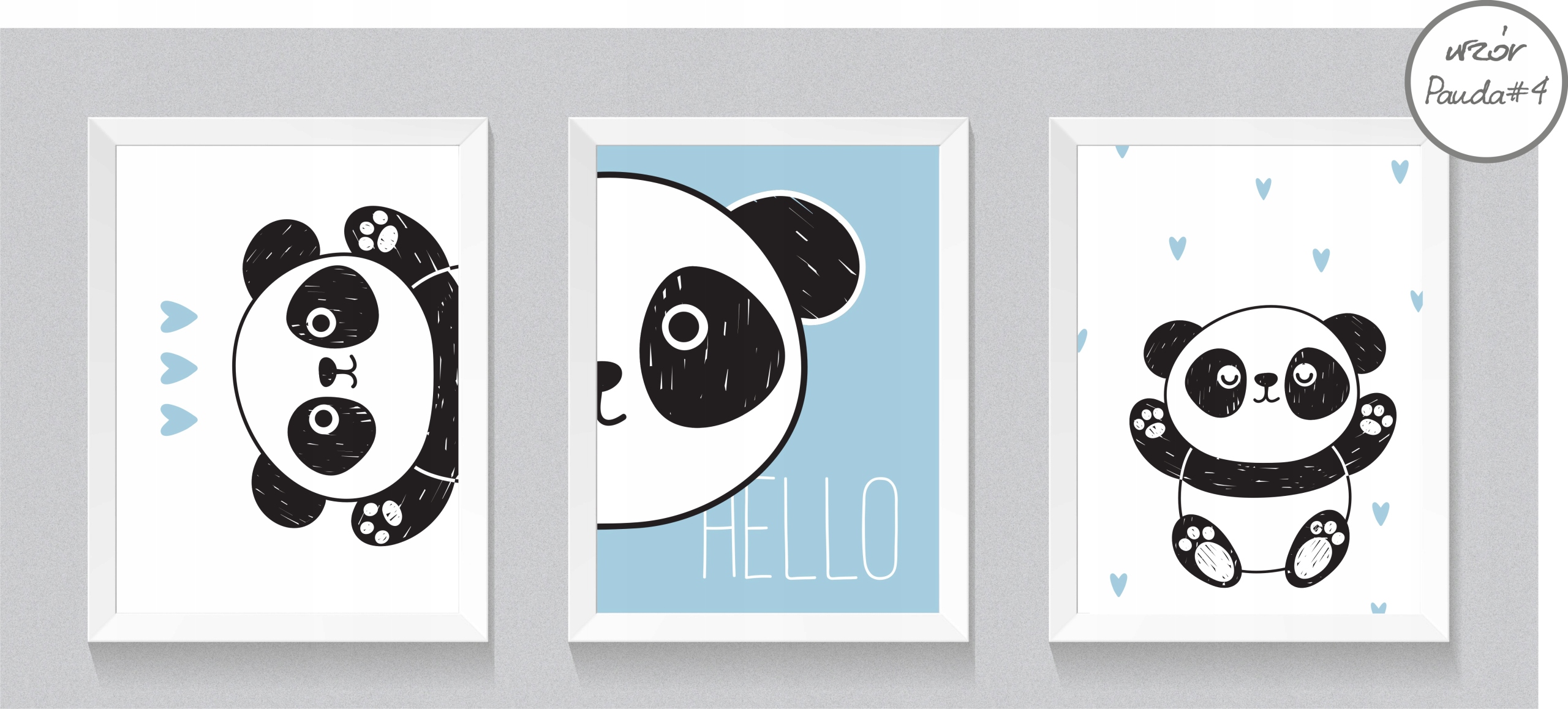 PANDA zestaw TRZECH obrazków plakatów A3 + RAMKI! Płeć chłopcy