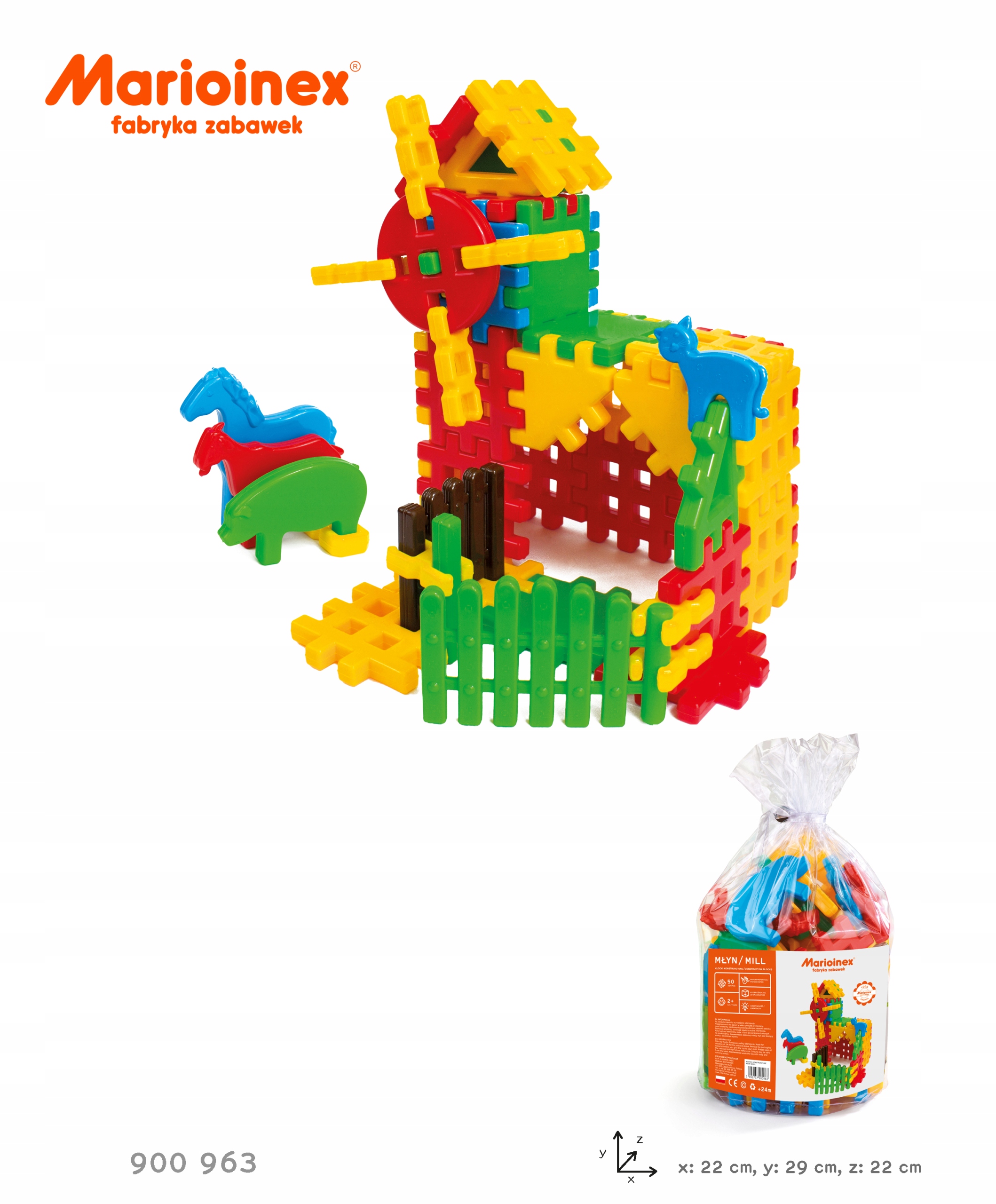 MARIOINEX KLOCKI KONSTRUKCYJNE MŁYN 50 EL. WAFLE EAN (GTIN) 5903033900963