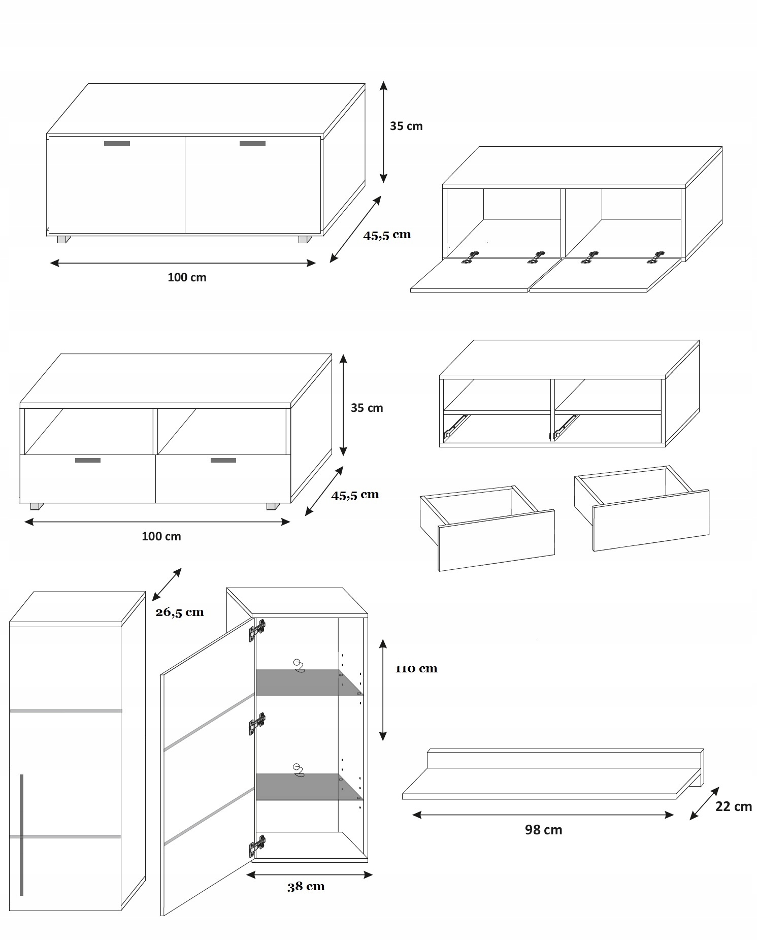 Meblościanka BARI z LED biały połysk Wykończenie połysk