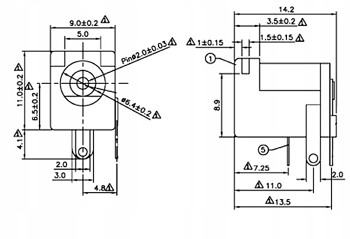 Konektor Gniazdo DC 5,5 mm x 2,1 mm Prostokątne Rodzaj inny
