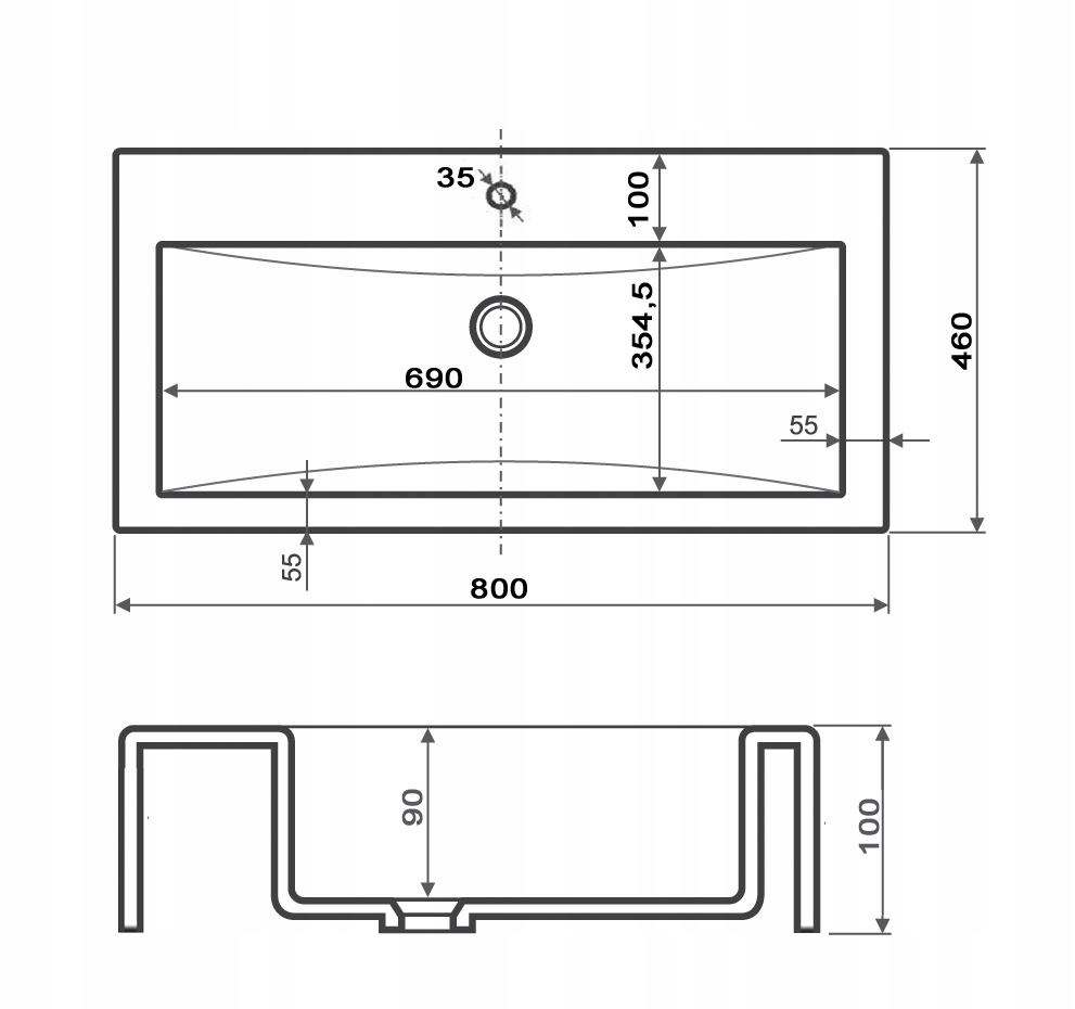 UMYWALKA NABLATOWA STAWIANA PROSTOKĄTNA 80 BIAŁA Z OTWOREM POLSKI PRODUCENT Marka DARFOR