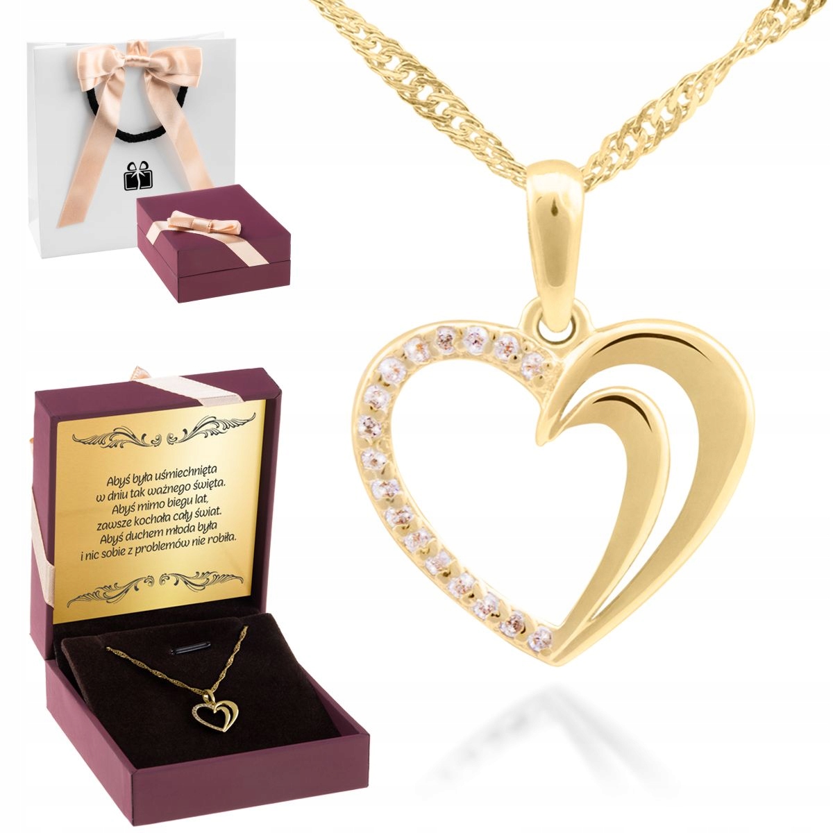 

Złoty Naszyjnik Serce Cyrkonie 585 Prezent Grawer