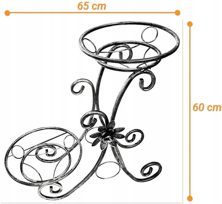 KWIETNIK STOJĄCY STOJAK METALOWY KWIATY DONICA METALOPLASTYKA DEKORACJA Wysokość produktu 60 cm