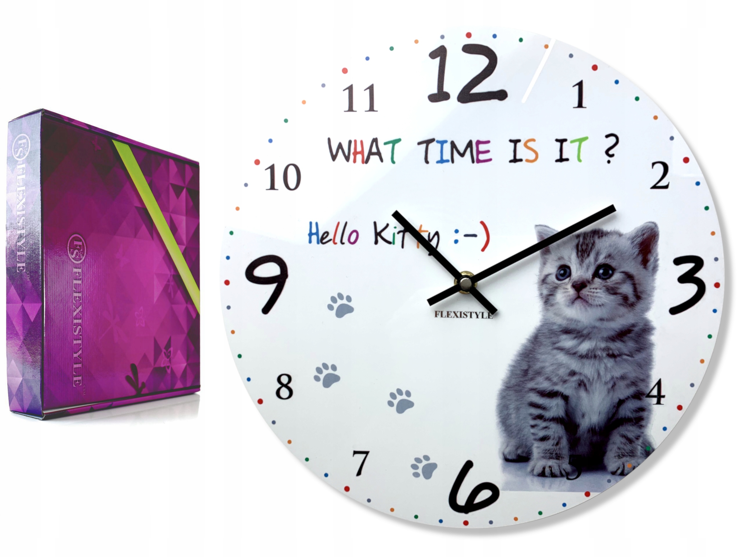 

Zegarek dziecięcy ścienny dla dzieci Kiciuś Kot