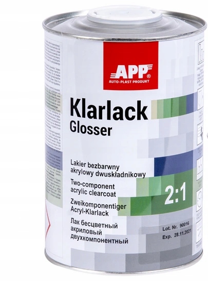 LAKIER BEZBARWNY KLARLACK GLOSSER 2:1-1,5 L APP Rodzaj bezbarwne