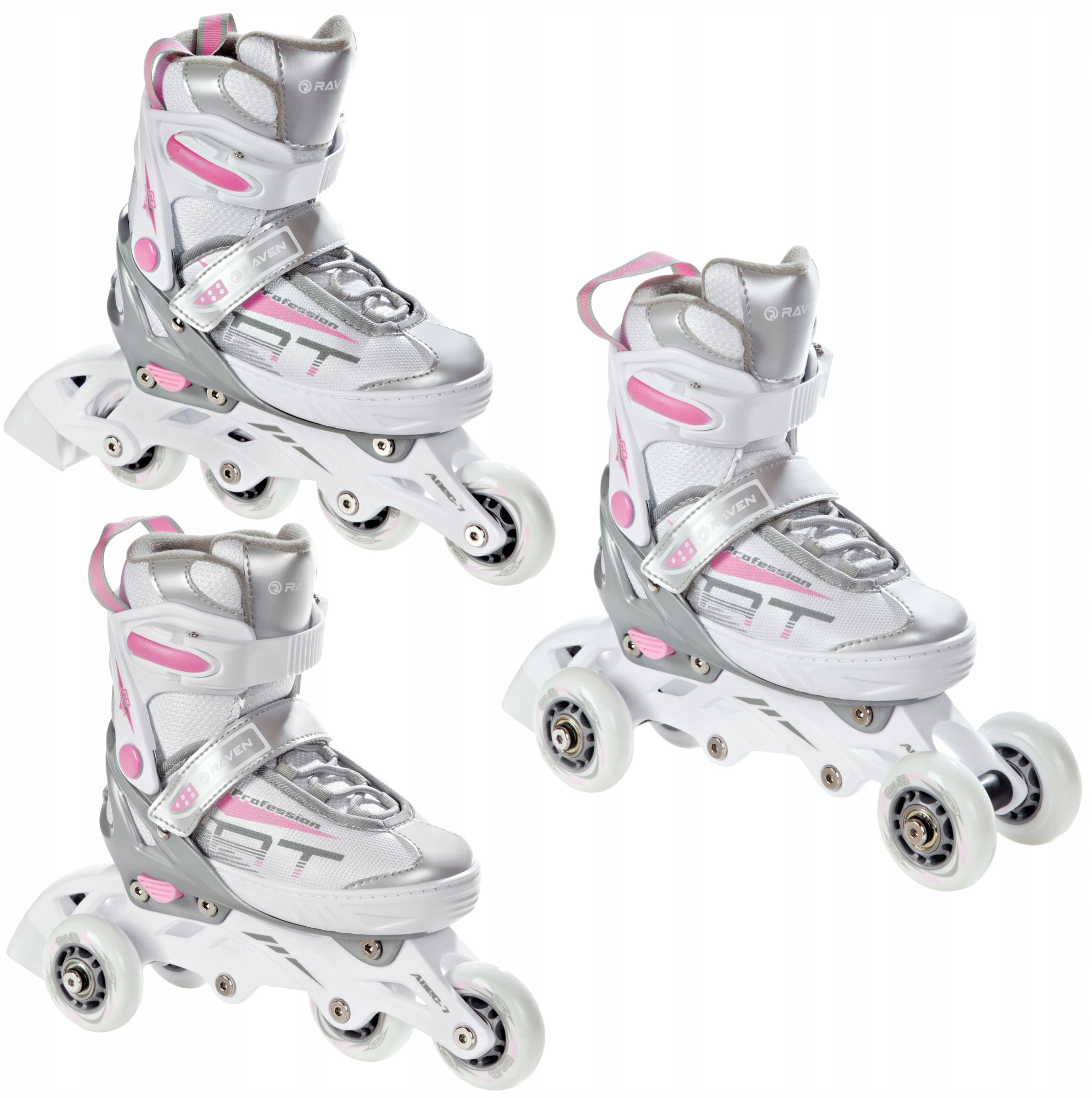Rolki Wrotki Regulowane 3w1 Raven Profession White/Pink 31-35