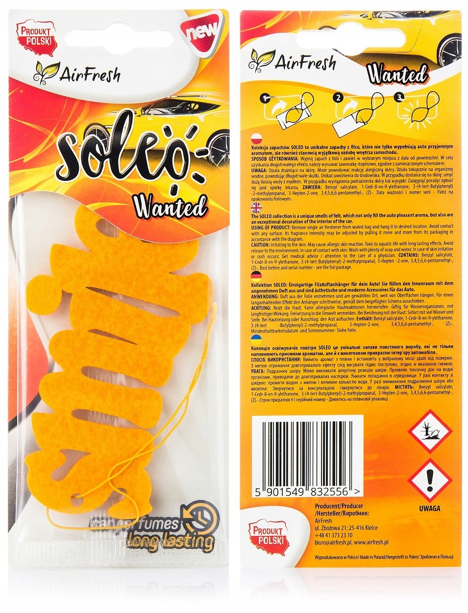 

Zapach Samochodowy Airfresh Soleo, Smile, Filc