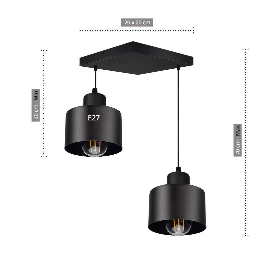 LAMPA SUFITOWA PLAFON ŻYRANDOL LOFT EDISON LED Maksymalna moc pojedynczego źródła światła 60 W
