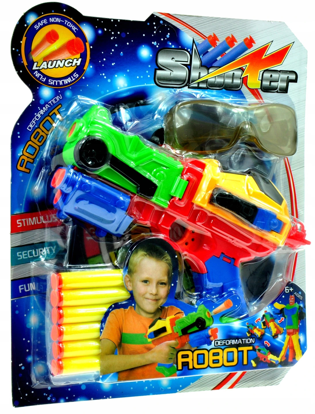 PISTOLET ROBOT NA STRZAŁKI Z GĄBKI OKULARY TARCZA Rodzaj pistolety