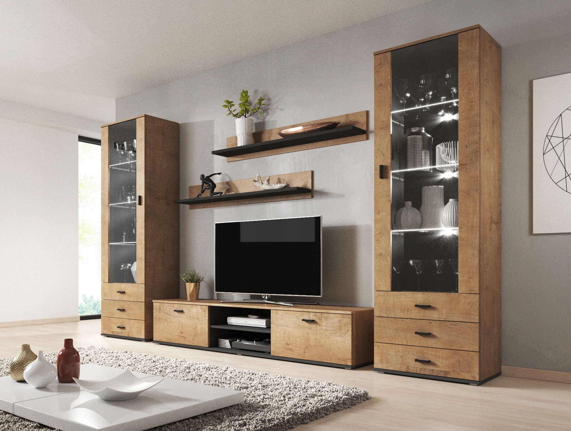 

Zestaw Soho 4 dąb lefkas + czarny Led- Cama Meble
