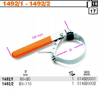 ГАЕЧНЫЙ КЛЮЧ ДЛЯ МАСЛЯНОГО ФИЛЬТРА 80-110MM BETA 1492/2