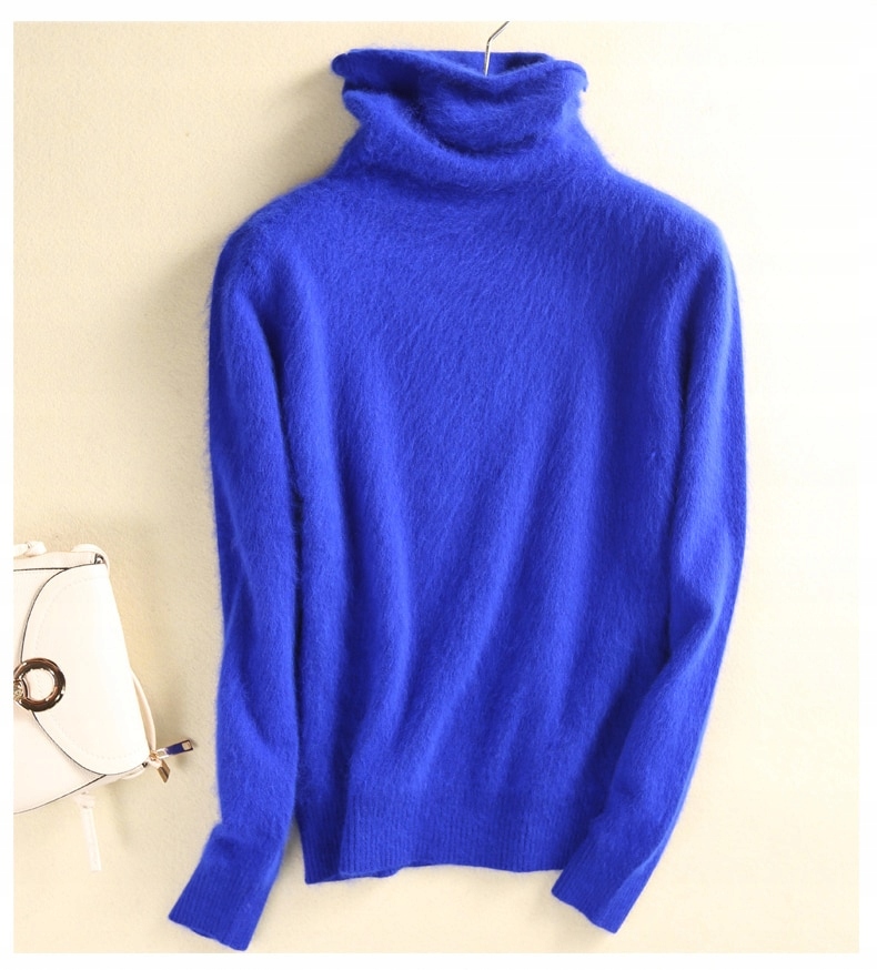 

Sweter Z Golfem Kaszmirowy Włochaty Niebieski 3XL