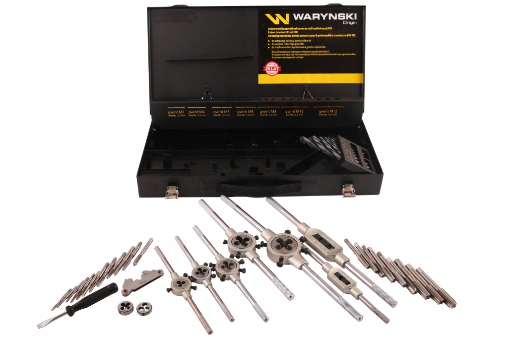 ZESTAW NARZYNEK I GWINTOWNIKOW M3 M12 Z UCHWYTAMI Producent code WMG044